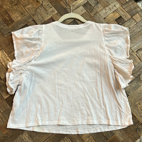 Zara White Cropped Flutter Sleeve Cotton TShirt Size Large - Picture 5 of 5